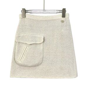 Chanel Beige Tweed A-Line Skirt With Front Pocket & Signature CC Button Detail S